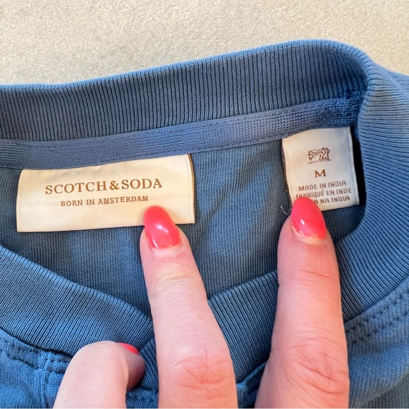 SCOTCH & SODA Grandad Button Neck Long sleeved Shirt, Blue, M - Picture 5 of 8